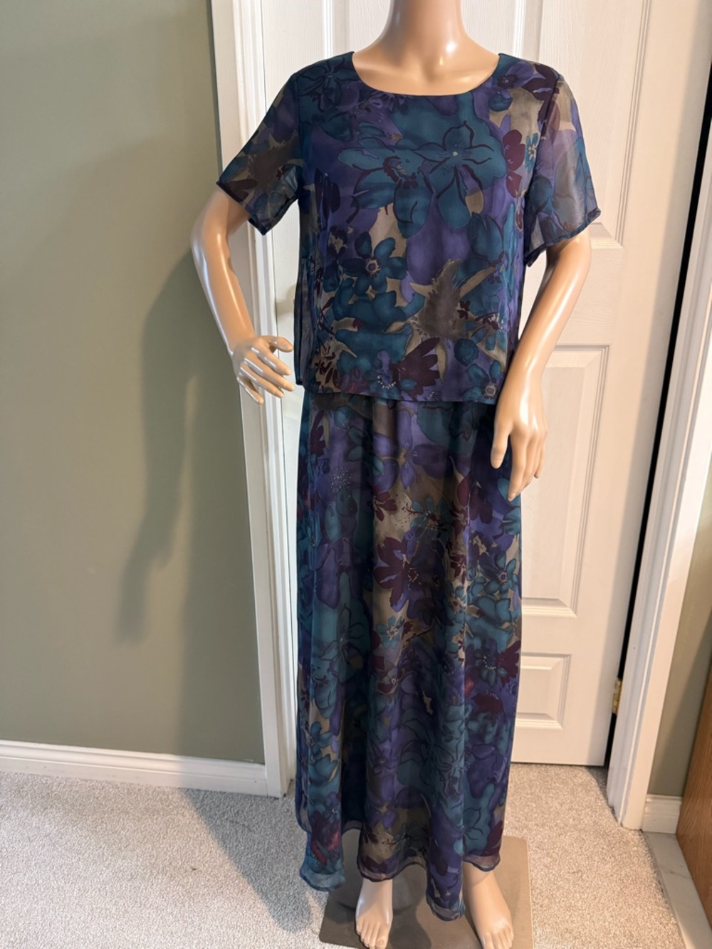 Coldwater Creek Silk Overlay Maxi Dress Size 6 Floral Purple Flowy